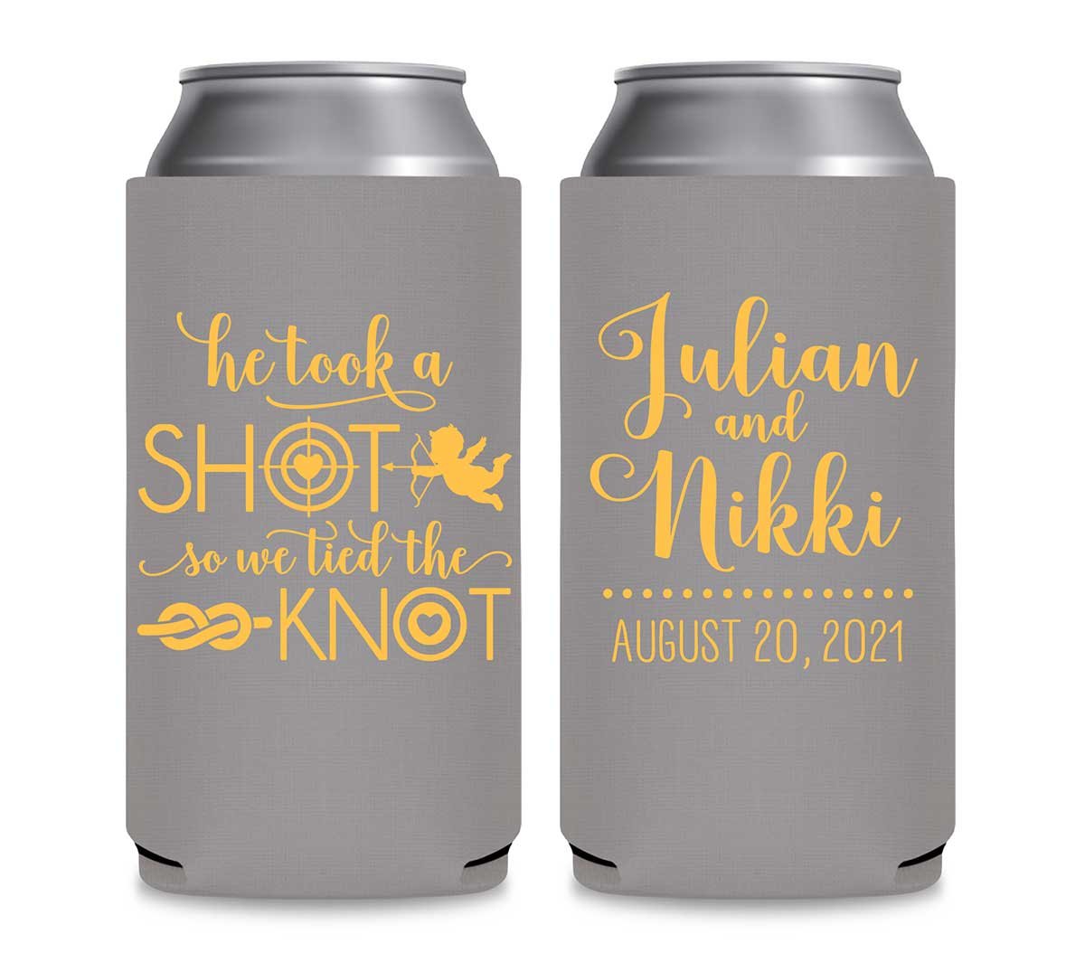 He Took A Shot We Tied The Knot 1A Foldable 12 oz Slim Can Koozies Wedding Gifts for Guests