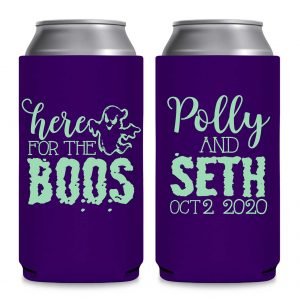 Here For The Boos 1A Foldable 8.3 oz Slim Can Koozies Wedding Gifts for Guests