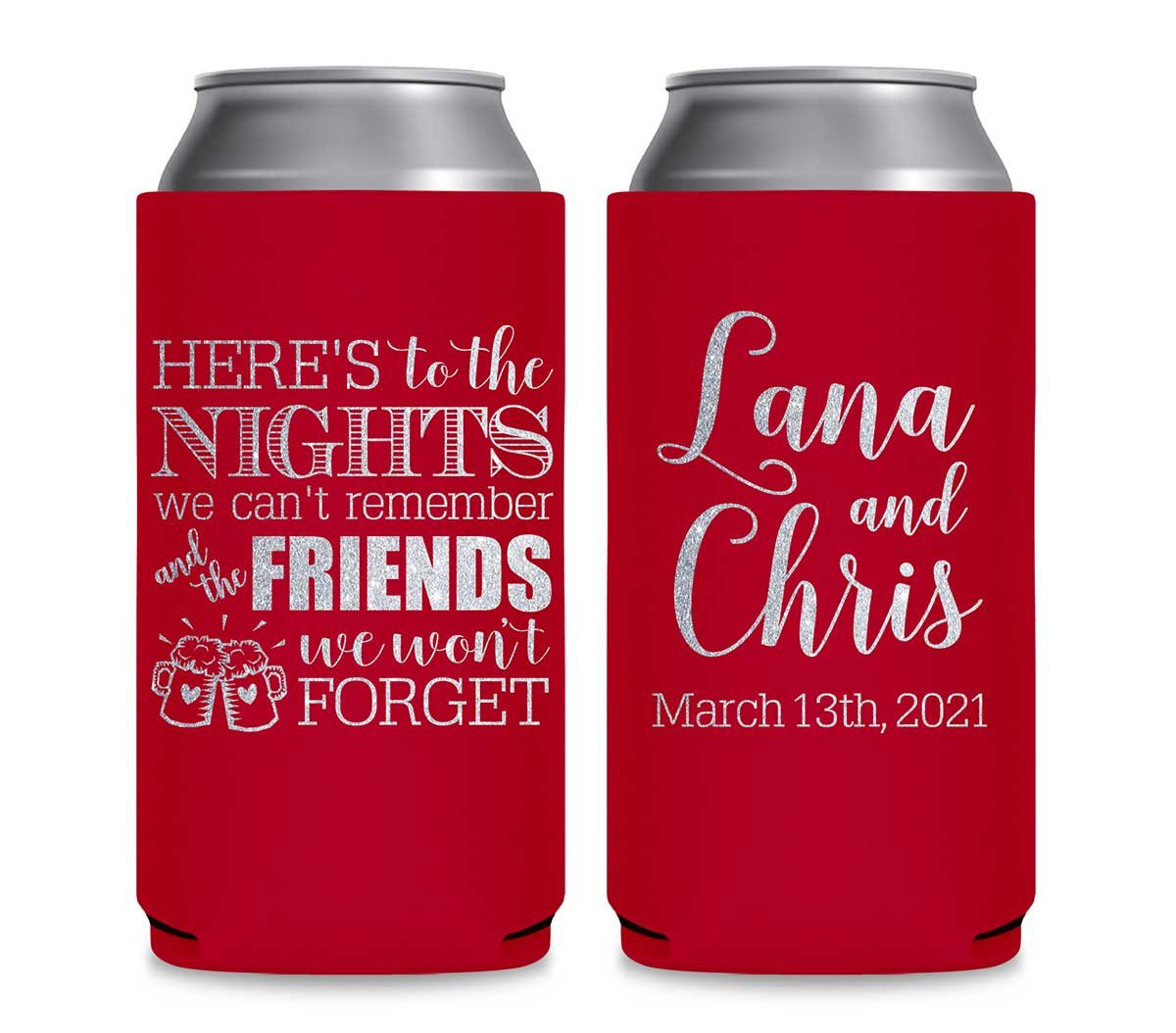 Here's to Nights We Can't Remember 1A Foldable 12 oz Slim Can Koozies Wedding Gifts for Guests