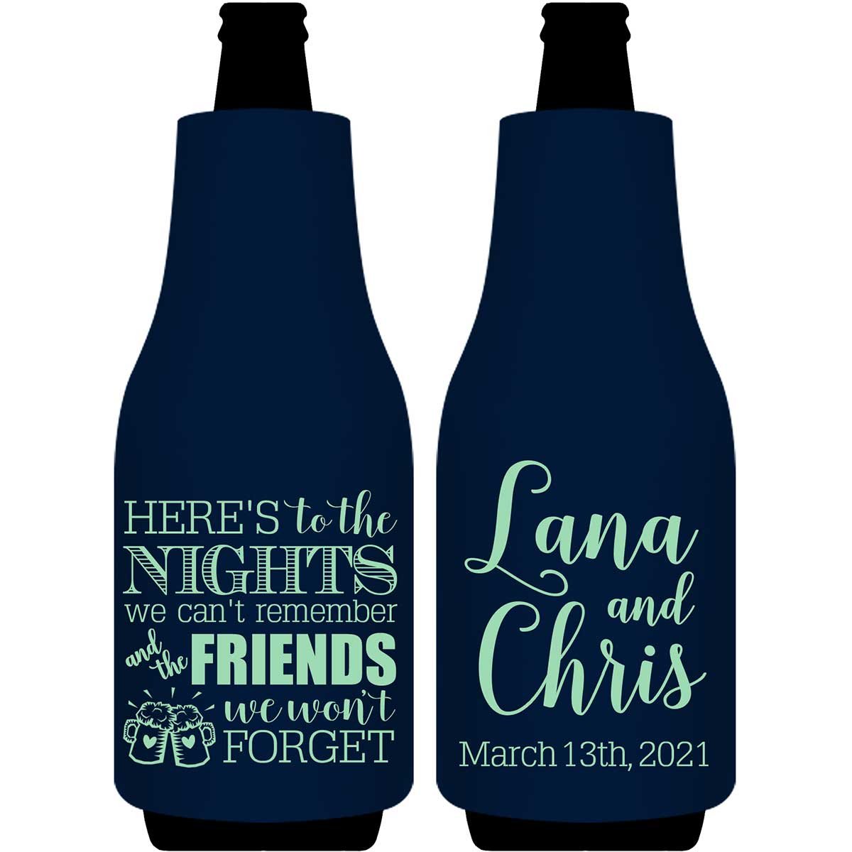 Here's to Nights We Can't Remember 1A Foldable Bottle Sleeve Koozies Wedding Gifts for Guests