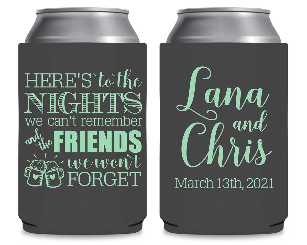 Here's to Nights We Can't Remember 1A Foldable Can Koozies Wedding Gifts for Guests