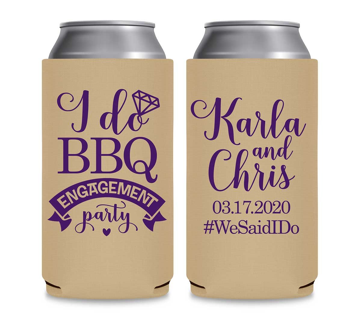 I Do BBQ 1A Foldable 12 oz Slim Can Koozies Wedding Gifts for Guests