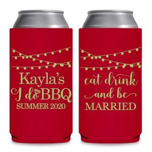 I Do BBQ 2A Eat Drink Be Married Foldable 8.3 oz Slim Can Koozies Wedding Gifts for Guests