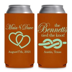 Intertwined Hearts 1A We Tied The Knot Foldable 8.3 oz Slim Can Koozies Wedding Gifts for Guests