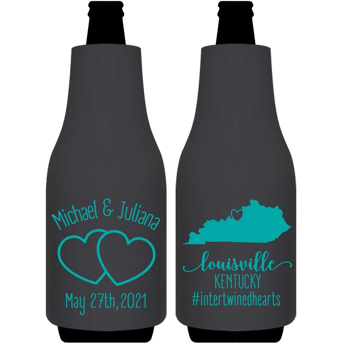 Intertwined Hearts 2A With Map Foldable Bottle Sleeve Koozies Wedding Gifts for Guests