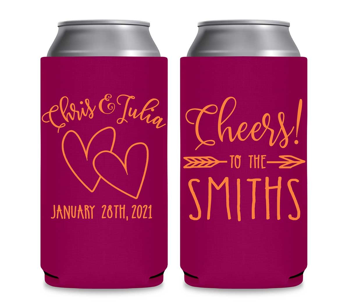 Intertwined Hearts 4B Cheers Foldable 12 oz Slim Can Koozies Wedding Gifts for Guests