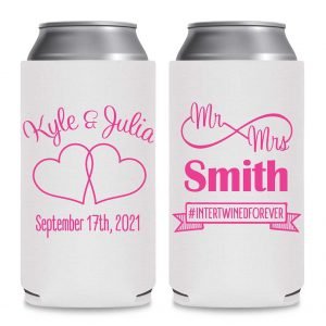 Intertwined Hearts 5A Mr & Mrs Foldable 8.3 oz Slim Can Koozies Wedding Gifts for Guests