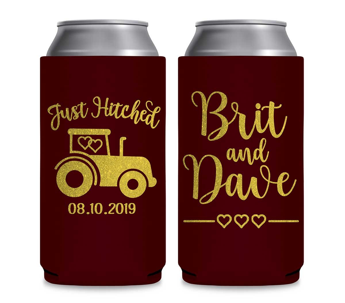 Just Hitched 1A Tractor Design Foldable 8.3 oz Slim Can Koozies Wedding Gifts for Guests