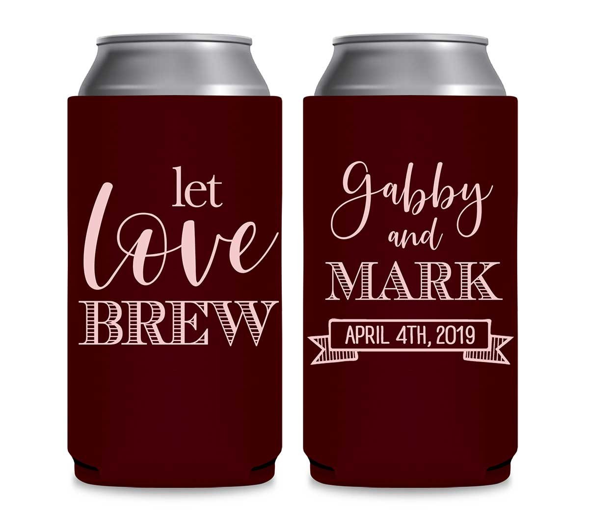 Let Love Brew 1A Foldable 12 oz Slim Can Koozies Wedding Gifts for Guests