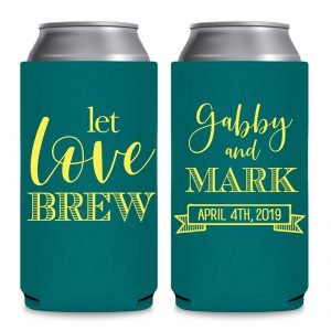 Let Love Brew 1A Foldable 8.3 oz Slim Can Koozies Wedding Gifts for Guests