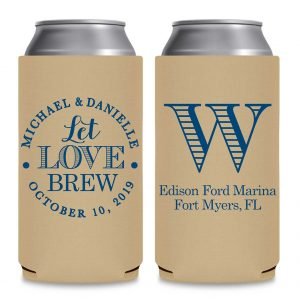 Let Love Brew 3A Foldable 12 oz Slim Can Koozies Wedding Gifts for Guests