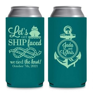 Let's Get Ship Faced 1A Anchor Foldable 12 oz Slim Can Koozies Wedding Gifts for Guests