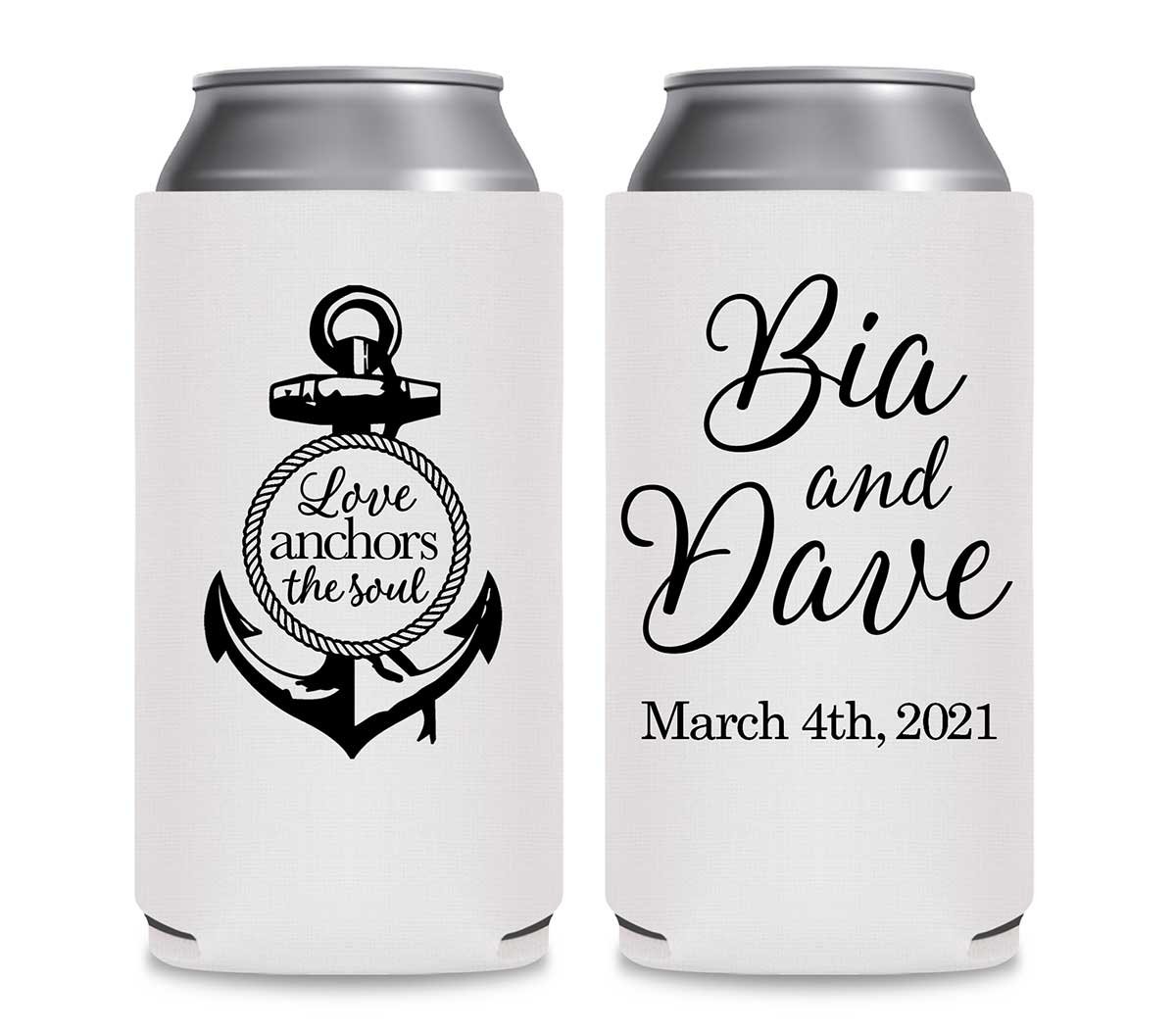 Love Anchors The Soul 1A Foldable 12 oz Slim Can Koozies Wedding Gifts for Guests
