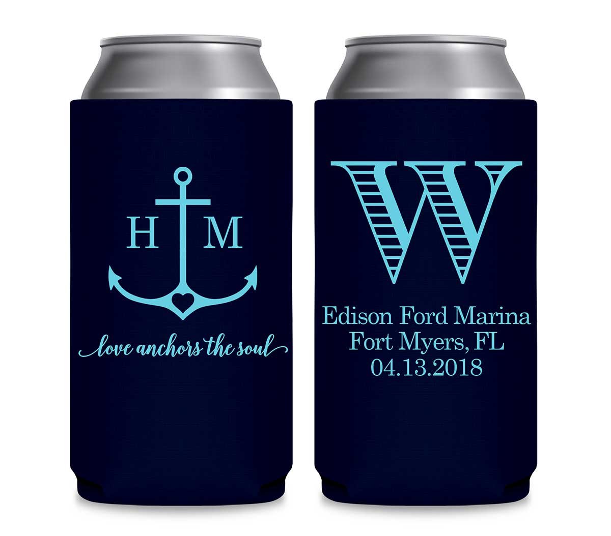 Love Anchors The Soul 2A Foldable 12 oz Slim Can Koozies Wedding Gifts for Guests