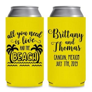 Love And The Beach 1A Foldable 12 oz Slim Can Koozies Wedding Gifts for Guests