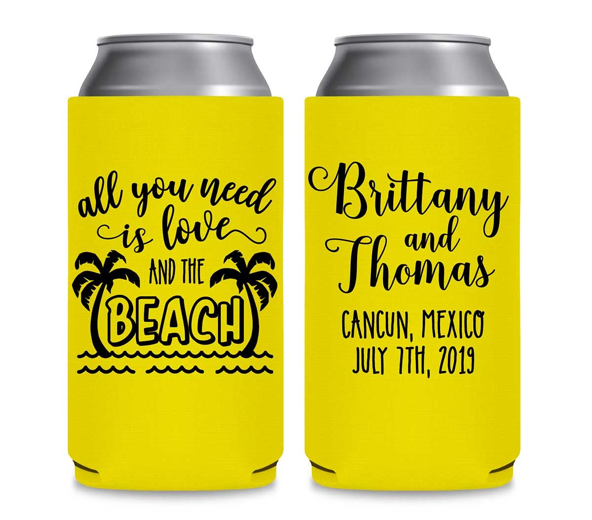 Love And The Beach 1A Foldable 12 oz Slim Can Koozies Wedding Gifts for Guests