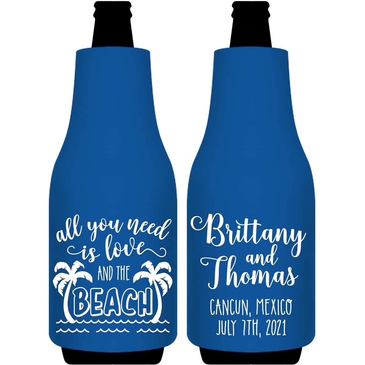 Love And The Beach 1A Foldable Bottle Sleeve Koozies Wedding Gifts for Guests