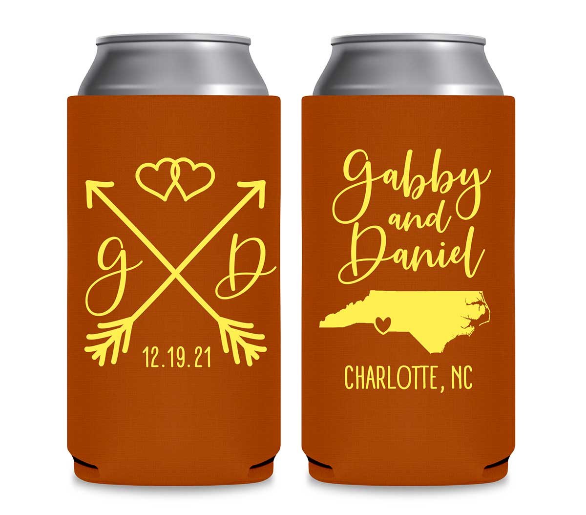 Love Arrows 1B Any Map Foldable 12 oz Slim Can Koozies Wedding Gifts for Guests