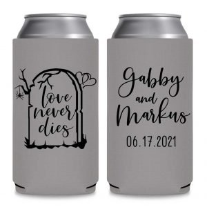 Love Never Dies 1B Foldable 12 oz Slim Can Koozies Wedding Gifts for Guests