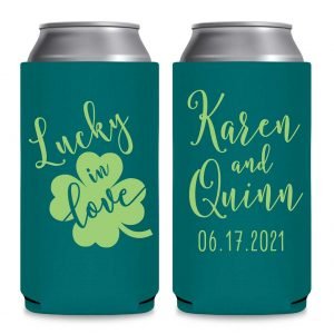 Lucky In Love 2A Irish Wedding Foldable 8.3 oz Slim Can Koozies Wedding Gifts for Guests
