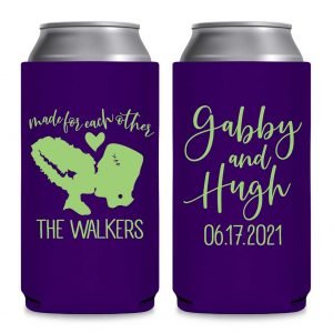 Made For Each Other 1A Frankenstein Foldable 8.3 oz Slim Can Koozies Wedding Gifts for Guests