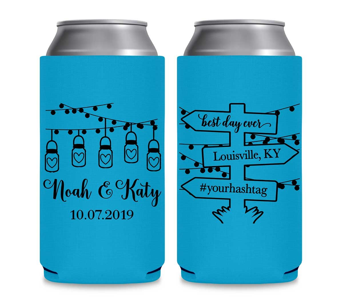 Mason Jar Lights 1A Post Sign Foldable 12 oz Slim Can Koozies Wedding Gifts for Guests