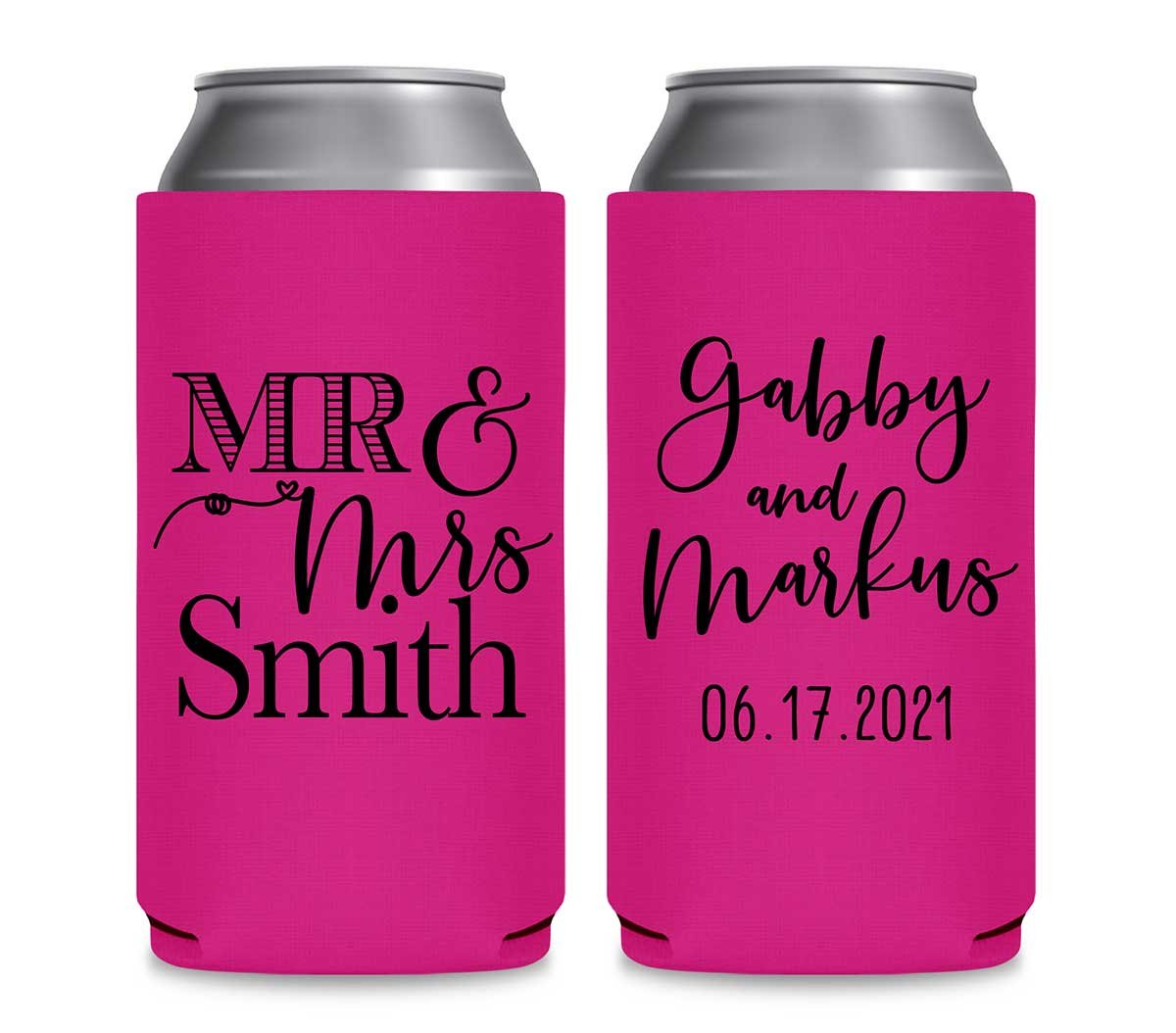 Mr & Mrs 1A Foldable 12 oz Slim Can Koozies Wedding Gifts for Guests