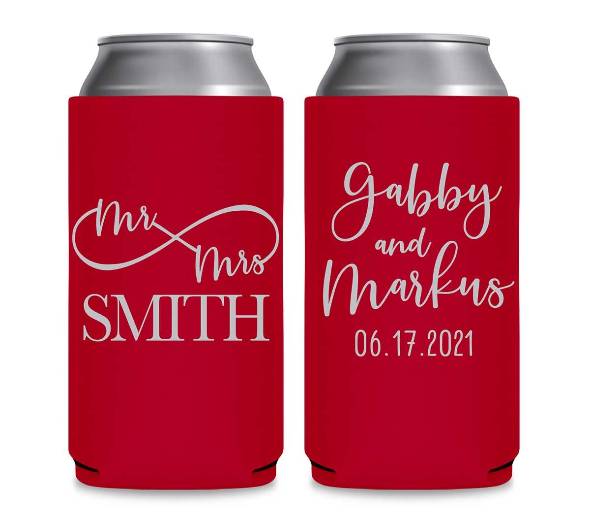 Mr & Mrs 2A Infinity Symbol Foldable 12 oz Slim Can Koozies Wedding Gifts for Guests