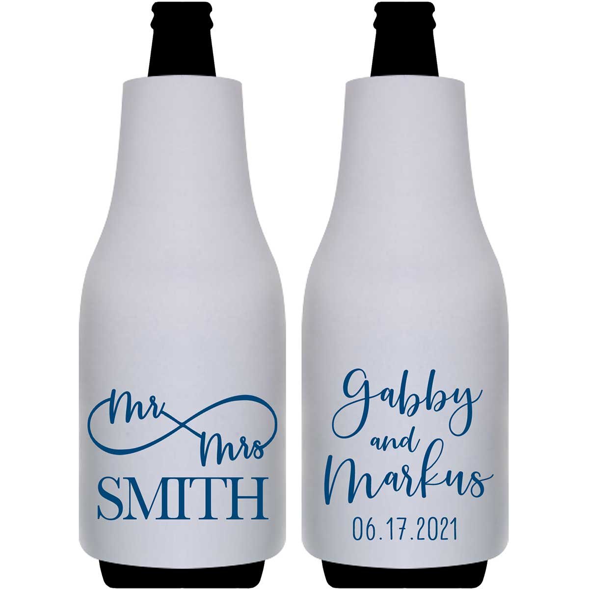 Mr & Mrs 2A Infinity Symbol Foldable Bottle Sleeve Koozies Wedding Gifts for Guests