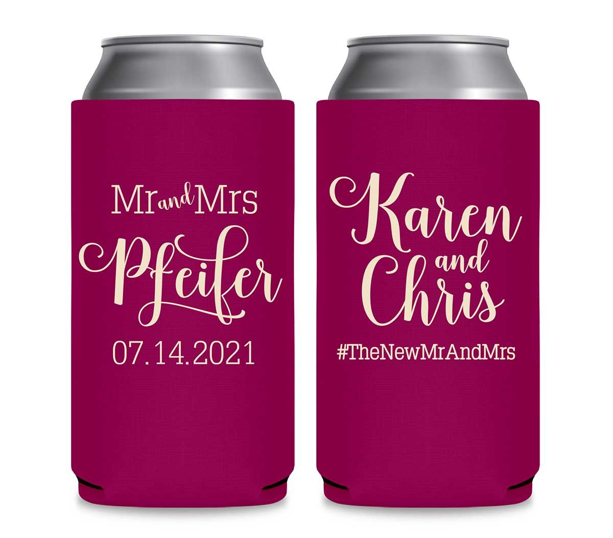 Mr & Mrs 4A Foldable 12 oz Slim Can Koozies Wedding Gifts for Guests