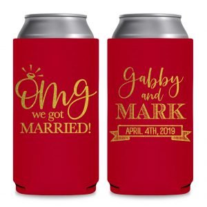OMG We Got Married 1A Foldable 12 oz Slim Can Koozies Wedding Gifts for Guests
