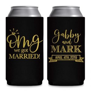 OMG We Got Married 1A Foldable 8.3 oz Slim Can Koozies Wedding Gifts for Guests