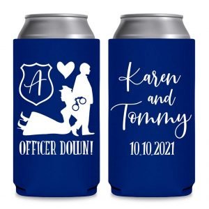 Officer Down 1B Policewoman Wedding Foldable 8.3 oz Slim Can Koozies Wedding Gifts for Guests