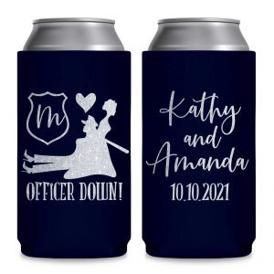 Officer Down 2A Lesbian Cop Wedding Foldable 12 oz Slim Can Koozies Wedding Gifts for Guests