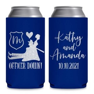 Officer Down 2A Lesbian Cop Wedding Foldable 8.3 oz Slim Can Koozies Wedding Gifts for Guests