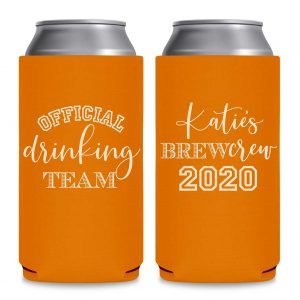 Official Drinking Team 1A Bachelorette Brew Crew Foldable 8.3 oz Slim Can Koozies Wedding Gifts for Guests