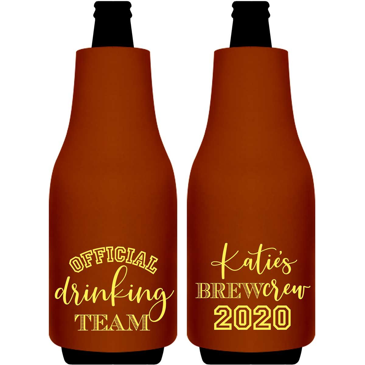 Official Drinking Team 1A Bachelorette Brew Crew Foldable Bottle Sleeve Koozies Wedding Gifts for Guests