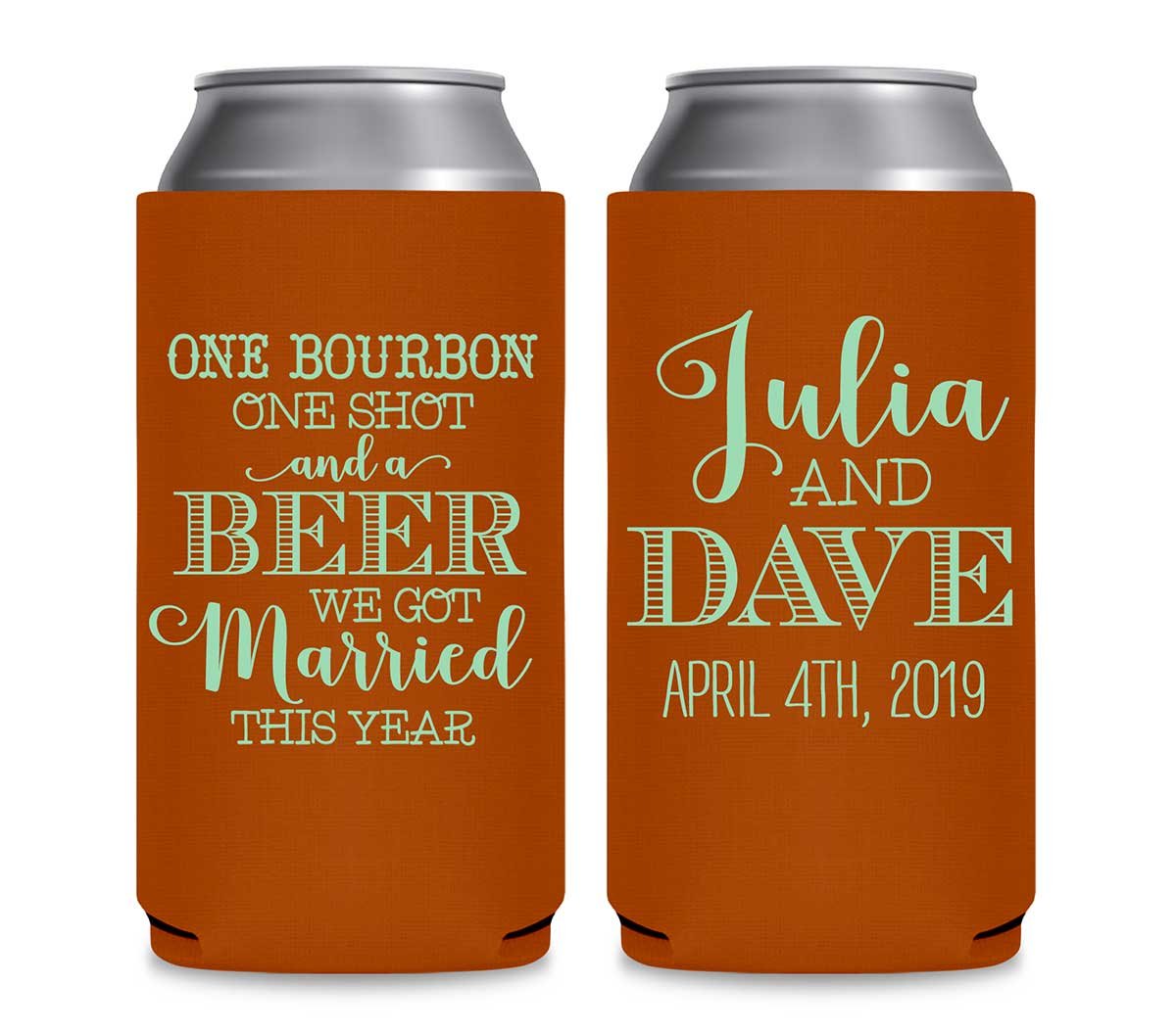 One Bourbon A Shot & A Beer 1A Foldable 12 oz Slim Can Koozies Wedding Gifts for Guests