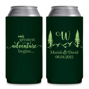 Our Greatest Adventure Begins 1A Foldable 12 oz Slim Can Koozies Wedding Gifts for Guests
