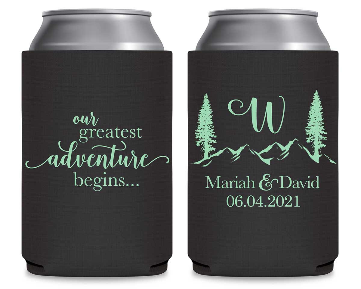 Our Greatest Adventure Begins 1A Foldable Can Koozies Wedding Gifts for Guests