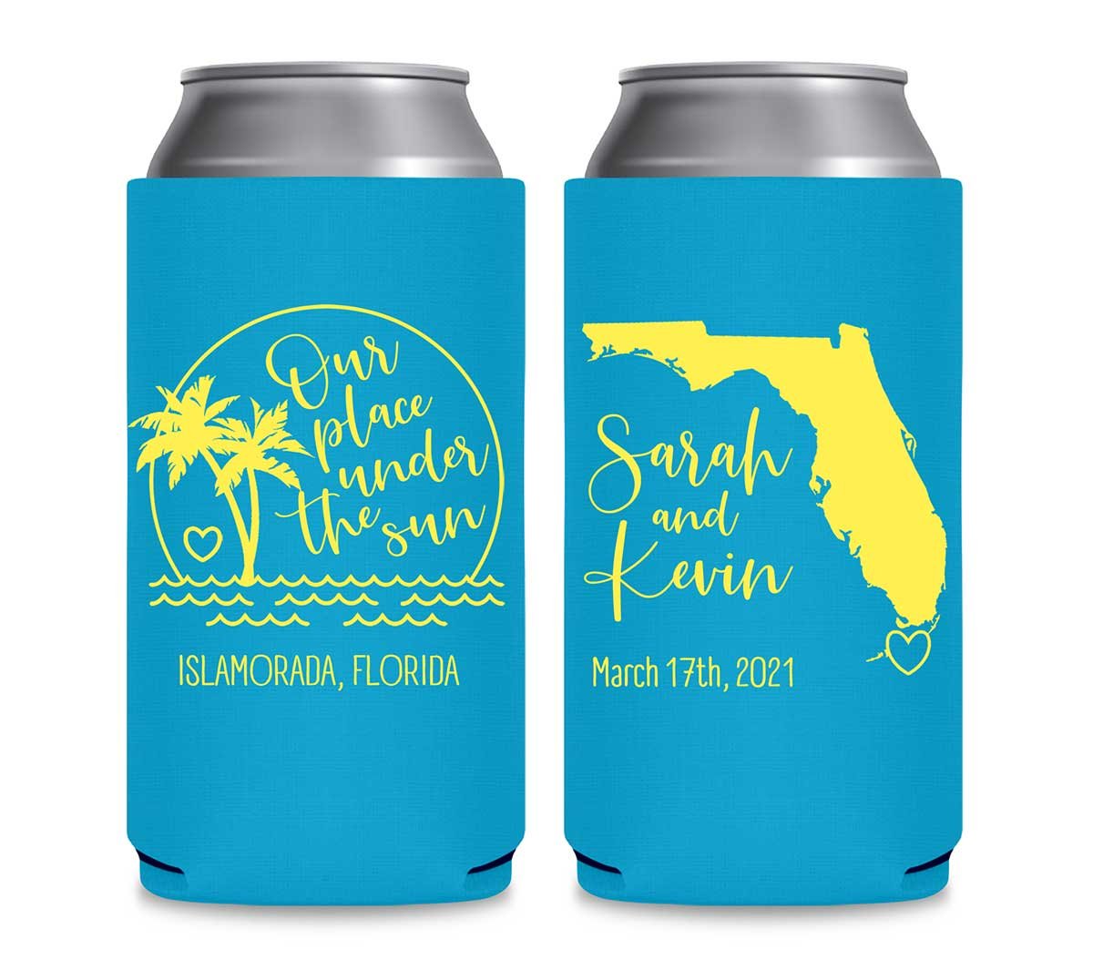 Our Place Under The Sun 1A Foldable 12 oz Slim Can Koozies Wedding Gifts for Guests