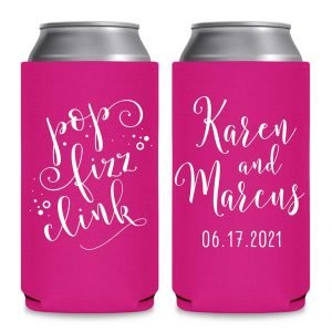 Pop Fizz Clink 1A Foldable 12 oz Slim Can Koozies Wedding Gifts for Guests