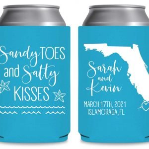 Sandy Toes & Salty Kisses 1A Foldable Can Koozies Wedding Gifts for Guests