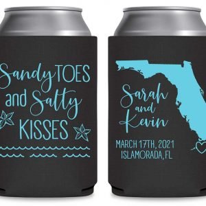 Sandy Toes & Salty Kisses 1A Foldable Neoprene Can Koozies Wedding Gifts for Guests