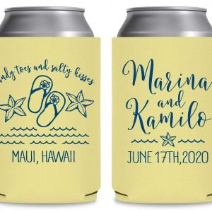 Sandy Toes & Salty Kisses 2A Foldable Can Koozies Wedding Gifts for Guests