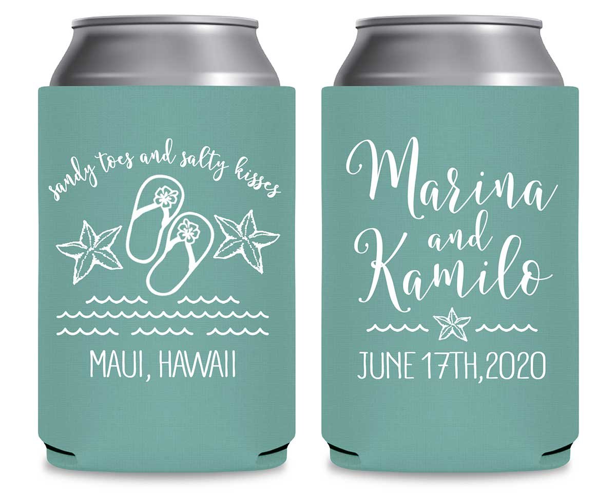 Sandy Toes & Salty Kisses 2A Foldable Can Koozies Wedding Gifts for Guests