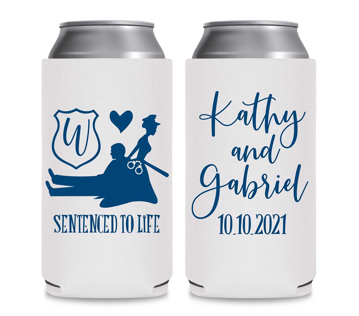 Sentenced To Life 1A Policewoman Wedding Foldable 12 oz Slim Can Koozies Wedding Gifts for Guests