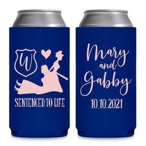 Sentenced To Life 2A Lesbian Policewoman Wedding Foldable 8.3 oz Slim Can Koozies Wedding Gifts for Guests