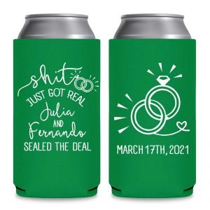 Shit Just Got Real 1B Foldable 12 oz Slim Can Koozies Wedding Gifts for Guests