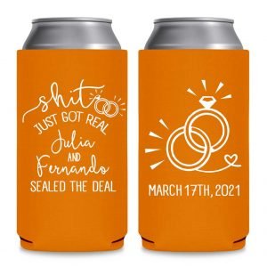 Shit Just Got Real 1B Foldable 8.3 oz Slim Can Koozies Wedding Gifts for Guests